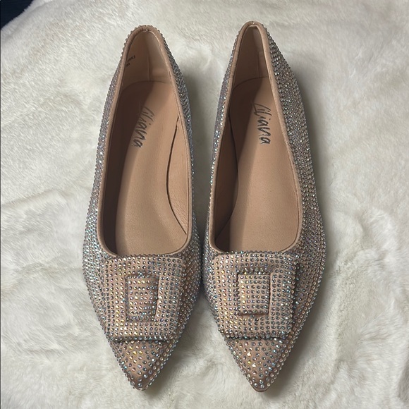 Shoes - Women's Sparkling Tan flats with buckle